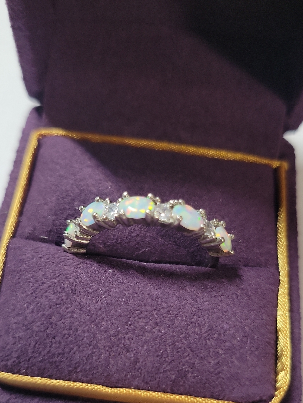 Opal and Cubic Zirconia Half-Eternity Ring - White Opal